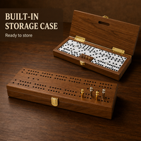 Jeu de société avec coffret en bois de noyer, double six, 28 jetons de jeu avec piques de notation métalliques, pour les loisirs en famille et comme cadeau