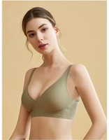V넥 와이어프리 통기성 솔리드 패턴 얇은 디자인 편안한 여성용 풀커버 브라 컨투어드 컵 보우 니트 데일리 브라