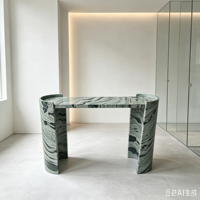 Table console en marbre vert Pandora de luxe, table console moderne en pierre naturelle pour couloir et entrée, table d'appoint incurvée en marbre pour canapé