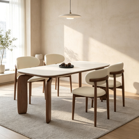 Ensemble de table et chaises de salle à manger en bois rétro français, pieds en bois massif, 6 places, table rectangulaire moderne, résistante à la chaleur, sans danger pour les aliments