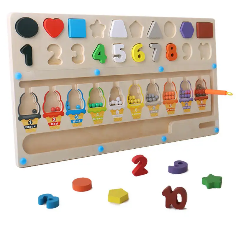 Trẻ em Montessori Đồ chơi hình dạng phù hợp với khối giáo dục bằng gỗ màu sắc từ tính và kỹ thuật số bằng gỗ nam châm mê cung