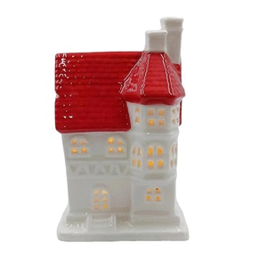 <strong>Christmas</strong> Gift Small Light up White Red Ceramic LED <strong>Christmas</strong> <strong>House</strong> Miniature Decoration with Green Xmas Tree Decor - Product Image 3