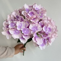 I5006 Promo Terbatas Bunga Hydrangea Buatan Berkualitas Tinggi Kelopak Besar 30 cm Bunga Hydrangea Lima Kepala Dengan Daun