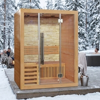 Sauna de Vapor de Madera Sólida de Cedro Rojo para 2 Personas con Ventanas de Techo, Diseño Tradicional Coreano Moderno para Relajación