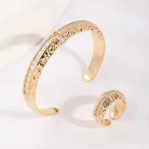 High Quality Copper Material Women Bracelet Jewelry Set Plated 18k Gold Jewelry Cuff Zircon Bangle Set Jewelry