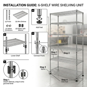 Scaffale di Stoccaggio in Acciaio a 6 Ripiani NSF, Unità di Scaffalatura Cromata, Scaffali Metallici per Garage, Ripiani in Filo Metallico per <span class=keywords><strong>Camera</strong></span> da Letto e Cucina - Product Image 4