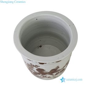 Maceta cilíndrica de cerámica RZNA40-D estilo Chinoiserie, color marrón hierro, pintada a mano con dos gorjas y flor de <span class=keywords><strong>ciruelo</strong></span> - Product Image 5