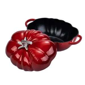 エナメルキャセロールダッチオーブンスープポット用蓋付き鋳鉄パンプキン型キャセロールエナメル鍋