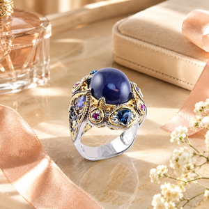 Anello Vintage con Corona e Gemma Blu per Donne - Product Image 3