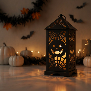 Lanterne d'Halloween en métal noir en gros avec motif Jack O' Lantern pour la décoration intérieure - Product Image 2