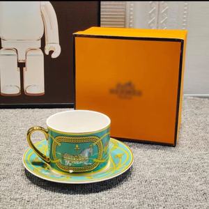 European Style Light Luxury Ceramic Bone China Colored <b>Reusable</b> 220ml Coffee <b>Cup</b> with Saucer Business Gift Set - Product Image 3