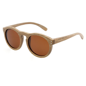 Gafas de sol redondas de madera hechas a mano con características chinas y lentes polarizadas, decoración de remaches y grabado láser personalizado - Product Image 1
