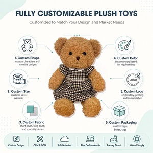 Ours en peluche élégant en robe à carreaux, jouet en peluche doux pour fille, idéal pour collection et coffret cadeau d'anniversaire - Product Image 2