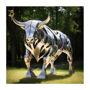 Paisaje de jardín al aire libre, escultura grande, adornos de vaca, césped de granja, decoración de animales de tamaño real, estatua de <span class=keywords><strong>toro</strong></span> de vaca de acero inoxidable - Product Image 1