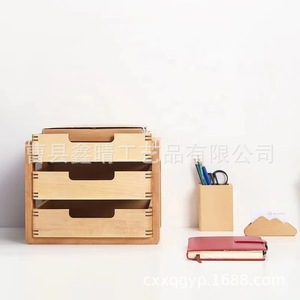 Boîte de rangement cosmétique en bois à tiroir coulissant, organiseur de bureau créatif en bois, boîte de rangement multicouche en bois massif - Product Image 5