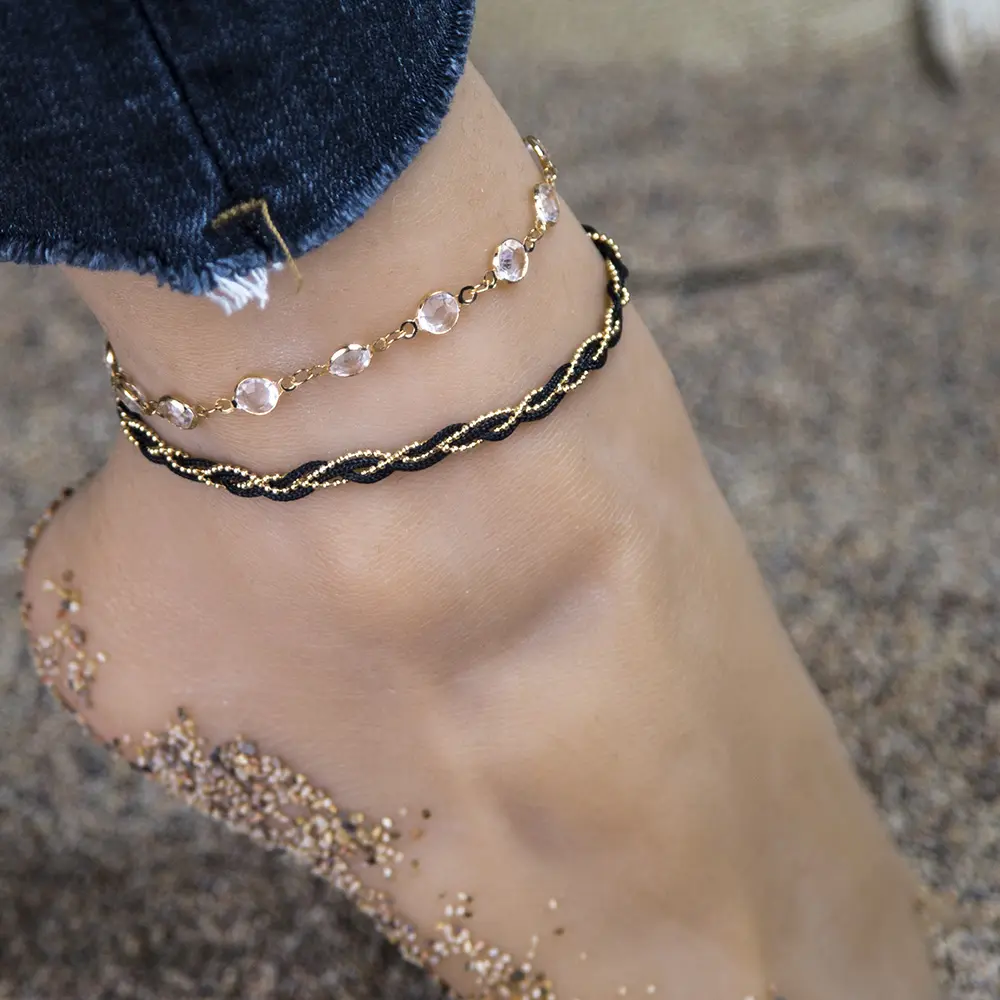 Modyle — bracelet de cheville couches en cristal doré pour femmes, vente en gros, N206302