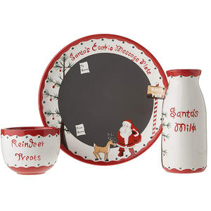 Ensemble d'assiettes à messages <span class=keywords><strong>du</strong></span> <span class=keywords><strong>père</strong></span> noël-assiette à biscuits <span class=keywords><strong>du</strong></span> <span class=keywords><strong>père</strong></span> noël-pot de lait <span class=keywords><strong>du</strong></span> <span class=keywords><strong>père</strong></span> noël et bol à friandises en forme de renne - Product Image 1