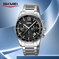 SKMEI 9096 jam tangan kuarsa Analog pria, jam tangan olahraga antik modis bisnis gaya Amerika desain barat murah