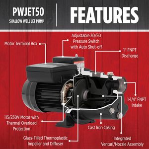 ปั๊มน้ำบาดาลเหล็กหล่อ Red Lion PumpWorks 1/2 แรงม้า 7.4 แกลลอนต่อนาที 115/230 โวลต์ สีดำ - Product Image 3
