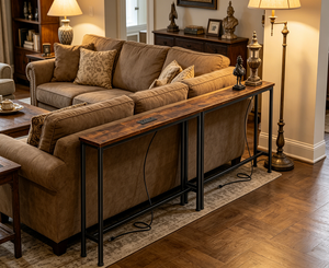 <strong>Narrow</strong> <strong>Console</strong> Accent <strong>Table</strong> with Outlet, Sofa <strong>Tables</strong>, Long Entryway <strong>Tables</strong> with Charging Station, for Living Room, Brown - Product Image 2