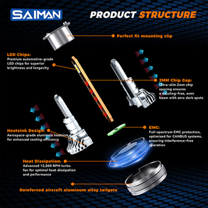 76W 20000LM H1 H4 H7 H11 자동차 자동차 LED 헤드라이트 전구 알루미늄 합금 몸체 이중 순수 동판 튜브 CSP LED 칩 오류 새로운 - Product Image 3