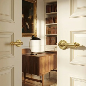 Manija de Puerta Dorada Brillante con Diseño Simétrico para Entrada de Apartamentos y Hoteles, Mecanismos de Cerradura y Herrajes - Product Image 3