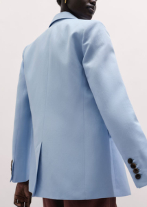 Women's Light Blue <b>Wool</b> Polyester Blazer With Argyle Sweater Brown Wide Leg <b>Pants</b> Full Sleeve Notched Collar Single Button - Product Image 4