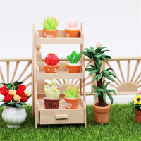 Model Furnitur Mini Berkualitas Tinggi Rak Bunga Simulasi Kayu Miniatur Rak Bunga Kayu untuk Rumah