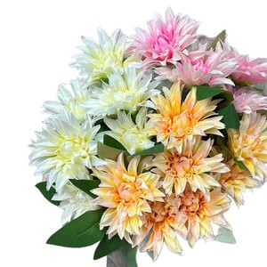 Bouquet de dahlias artificiels à 7 têtes, fleurs en soie imperméables, décoration de mariage - Product Image 5