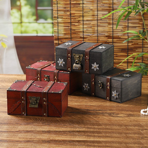 Caja de Almacenamiento de Madera Retro Mystic Arts con Cerradura 6301E Rojo Gris, Estilo Chino, Organizador de Cosméticos y Joyas de Escritorio, Caja Decorativa - Product Image 1