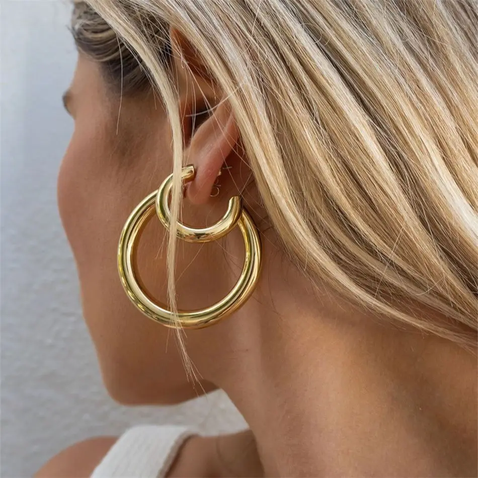 No fading Earring Jewelry 20mm 25mm 35mm 45mm Chunky Big Gold Hoop Huggie Large Earrings for women