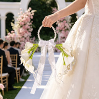 Buket Pengantin Bulat Mutiara Calla Lily Buatan, Bunga Genggam untuk Dekorasi Pernikahan