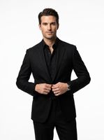 Costume homme noir jais anti-rides facile d'entretien pour le bureau (veste et pantalon)