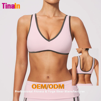 Tinain Grossiste Fournisseur d'usine Soutien-gorge de sport pour femme, col en V, bordure contrastante, dos en U, doux, lisse, séchage rapide, confortable, style rétro, pour la gym et l'entraînement