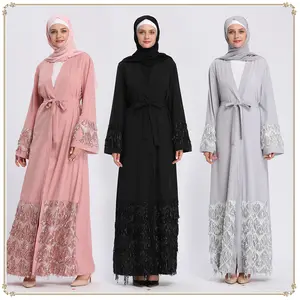 Dubai Abayas for Women 2021 Casual Muslim Clothing Bandage Kaftan Dress Large Size Islamic Open Front Abaya In Arab