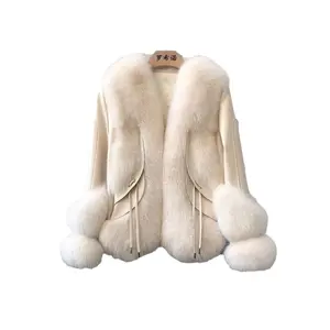 2024 Hot Sales Luxury Real Fox Fur Coat Women Plus Size Genuine Leather Jacket with Fur