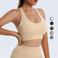 Ensemble de yoga côtelé 6 pièces pour femme 2022, couleur naturelle, avec fermeture éclair, tenue de sport sans couture, vêtements de fitness pour la gym et l'entraînement