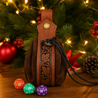 Pochette à cordon en cuir gaufré feuille d'érable vintage pour dés de D&D, sac de rangement pour dés de jeu de table RPG médiéval, cadeau de Noël