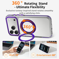 Étui de protection magnétique transparent antichoc personnalisé violet premium pour iPhone 17 18 Pro Max avec support rotatif