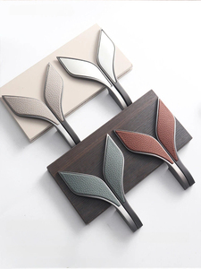 Poignée en alliage de zinc en forme de feuille avec incrustation en similicuir, poignée longue assortie gauche et droite pour porte de placard ou de meuble - Product Image 5