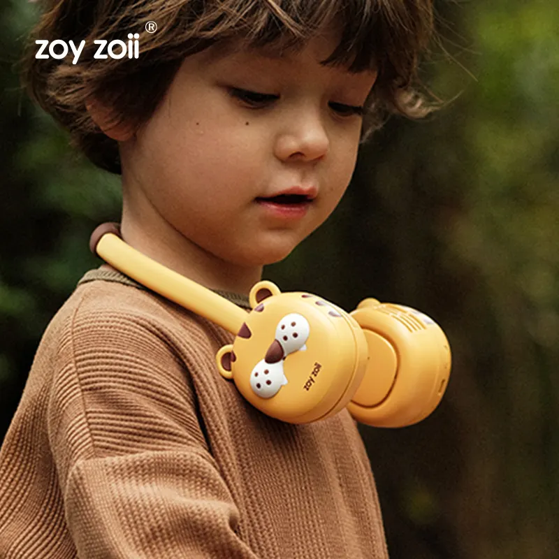 Zoyzoiiキッズ使用ミニ冷却ネックファンハンズフリーポータブルかわいいネックファン360クーラーダブルベントウェアラブルエアコン