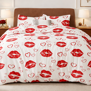 Juego de Ropa de Cama Sweet Kisses 2069, Juego de Ropa de Cama de Algodón con Estampado Romántico, Suave y Cómodo, Proveedor OEM de Textiles para el Hogar - Product Image 1