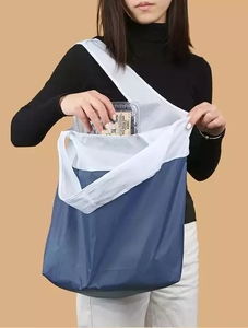 Foldable Eco Friendly Washable Reusable Grocery Shopping Bags Custom Logo <b>Folding</b> Polyester Fabric Pouch Shopping Tote Bags - Product Image 5