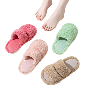 Chaussons d'intérieur pour femmes à bout fermé, très prisés à l'export, mignons, couleur bonbon en coton bouclé, antidérapants - Product Image 4