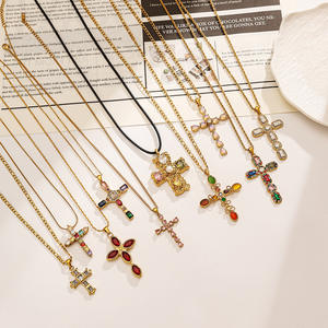 Collar Hipoalergénico para Mujer con Colgante de Cruz de Circonita de Color Chapado en Oro de 18k, Ajustable e Impermeable de <span class=keywords><strong>Acero</strong></span> <span class=keywords><strong>Inoxidable</strong></span> Yf6551 - Product Image 2