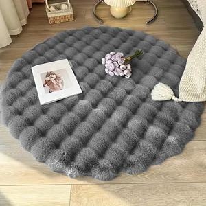 低价圆形泡泡毛绒地毯仿兔毛柔软蓬松地毯可水洗防滑客厅地垫 Alfombra - Product Image 2