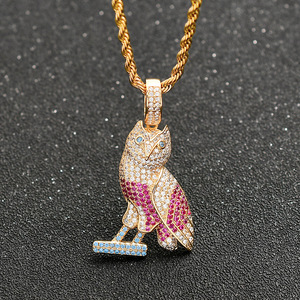 Fashion Women Cubic Zirconia 14K Gold Plated Brass Animal Ice Out Cz <strong>Owl</strong> Pendant Full Zircon Hiphop Personality Animal <strong>Necklaces</strong> - Product Image 5