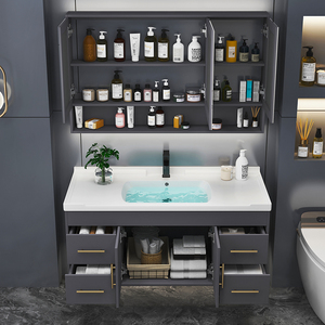 JINGSHUN Mobile Bagno Moderno Ecologico in Legno Grigio con Lavabo, Specchio e <span class=keywords><strong>WC</strong></span>, Combinazione Completa per Arredamento Casa - Product Image 3