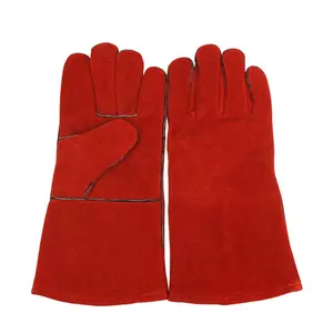 Hot Selling Cheap Customized Logo Red Split Long Style Leather Welding Work Safety Gloves