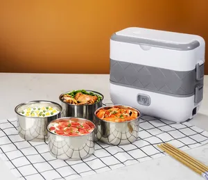 SQ06 Portable heating Lunch Box doppio strato contenitore per alimenti in acciaio inossidabile regali Plug in Lunch box Cooker